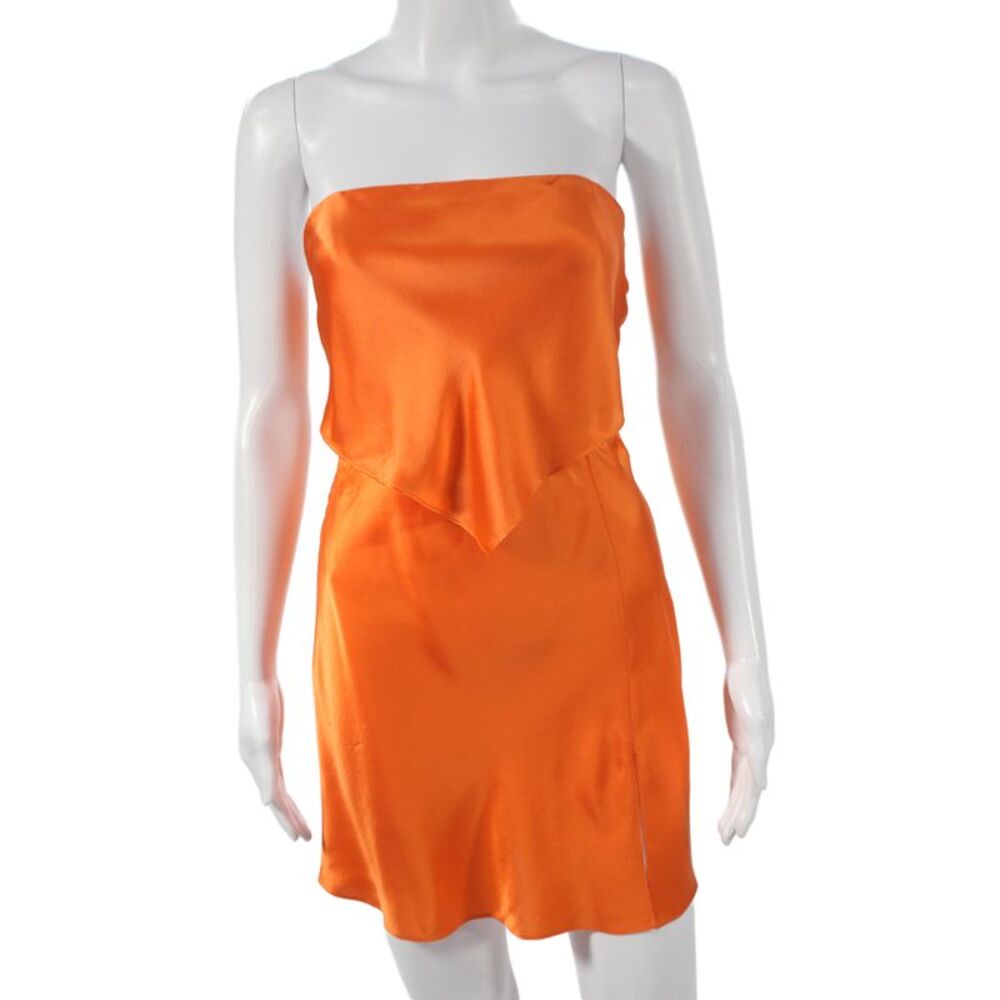 Amanda Uprichard Womens Off Shoulder Sleeveless Silk Set Orange 90s Size S